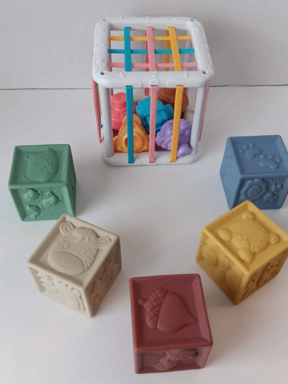 Baby Montessori Shape Sorter Cube Rainbow Colorful Blocks Educational Game Toy